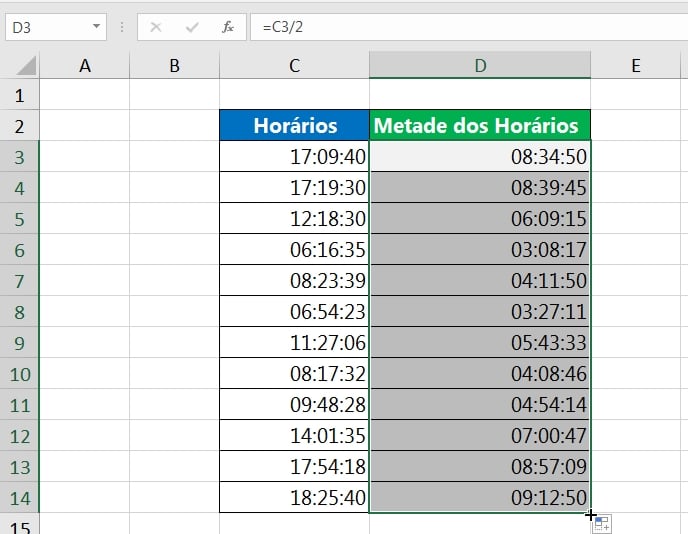 Horas no Excel, resultado do cálculo