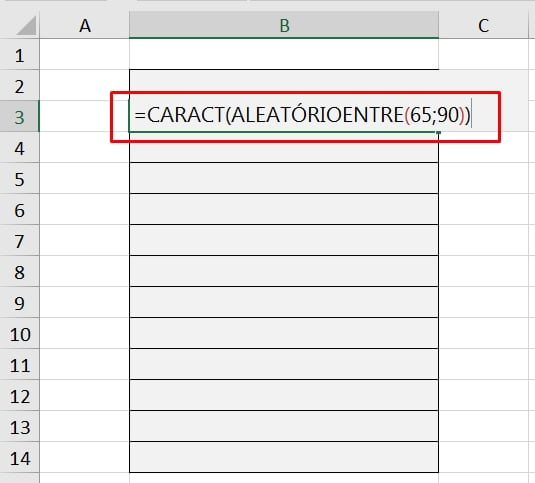Letras Aleatórias no Excel, fórmula