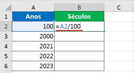 Calcular Séculos no Excel, cálculo