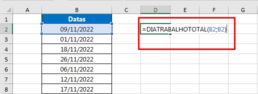 Contar Dias Úteis no Excel, função diatrabalhototal