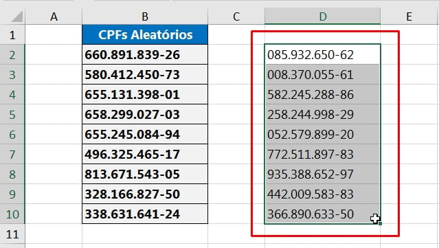 gerador de cpf excel