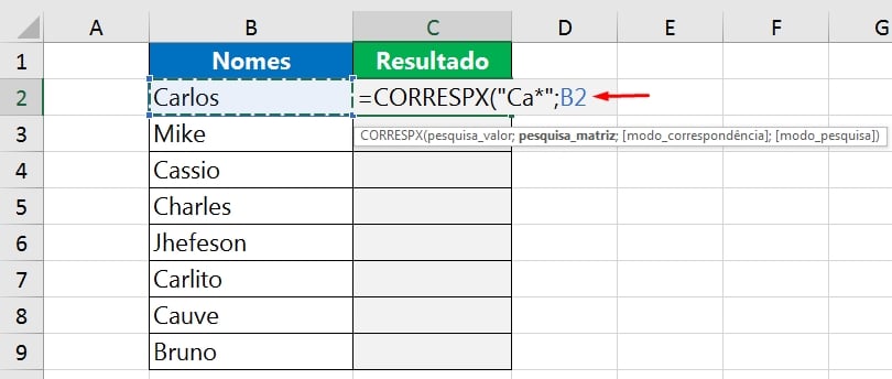 Função CORRESPX Com Caracteres curingas, pesquisa matriz