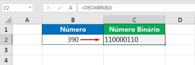 Função DECABIN no Excel, exemplos