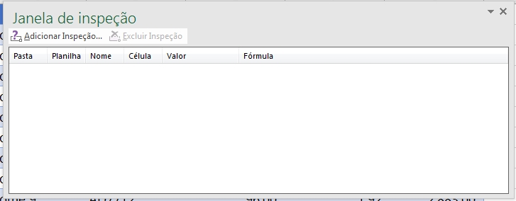 Janela de Inspeção no Excel, tela