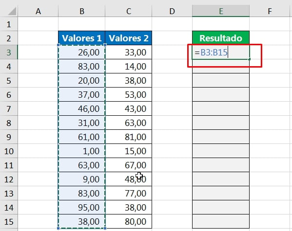 Soma Matricial no Excel, seleção