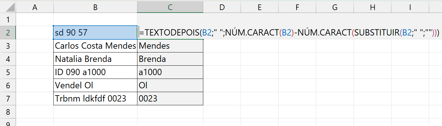 Extrair a Última Palavra no Excel, fórmula