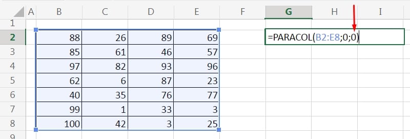 Função PARACOL no Excel 365, organizar por colunas