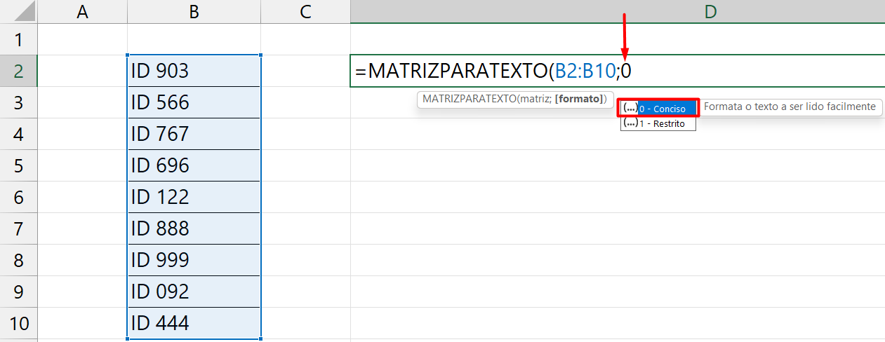 Unir Textos no Excel, formato