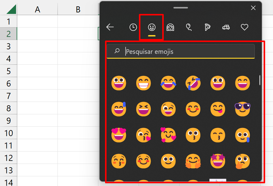 Emojis no Excel 365, pesquisa