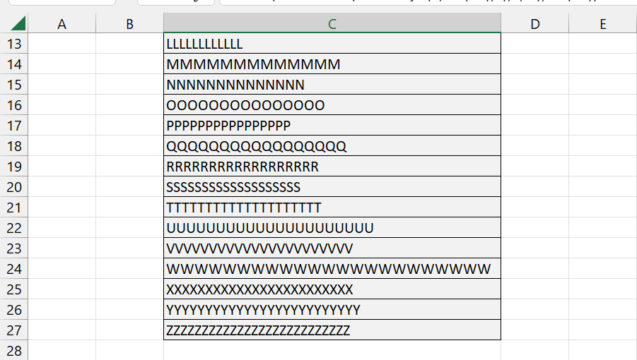 Função REPT do Excel, restante da letras