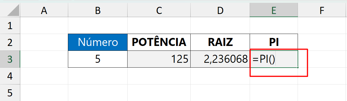 Funções Matemáticas no Excel, PI