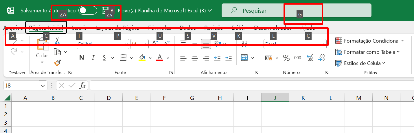 Letras nas Guias do Excel