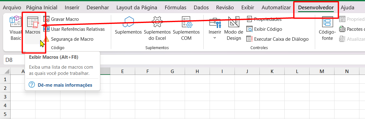 Campo desenvolvedor para MACROS no Excel