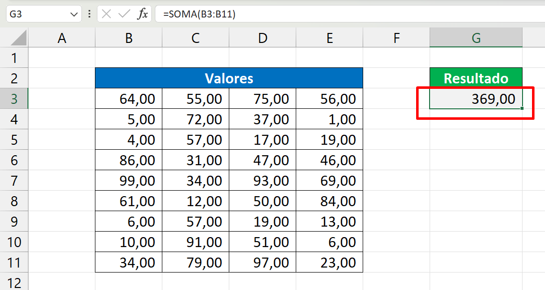Como SOMAR no Excel, resultado da soma da coluna