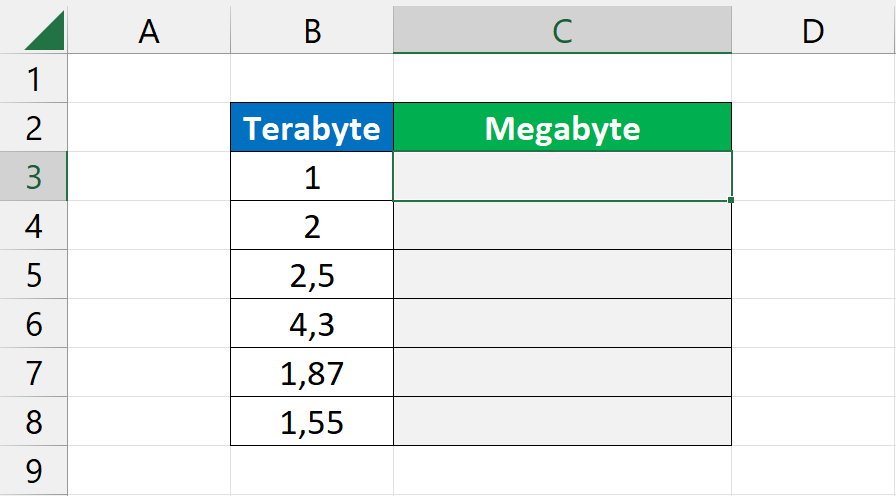 Converter Terabyte em Megabyte