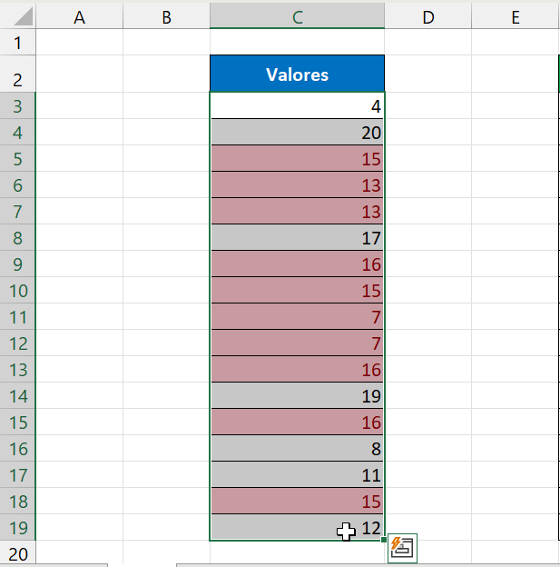 Formatação Condicional no Excel, seleção