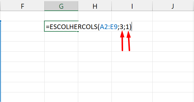 Função ESCOLHERCOLS no Excel, colunas