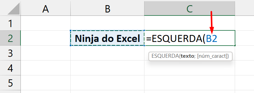 Funções de Texto do Excel, indicando célula