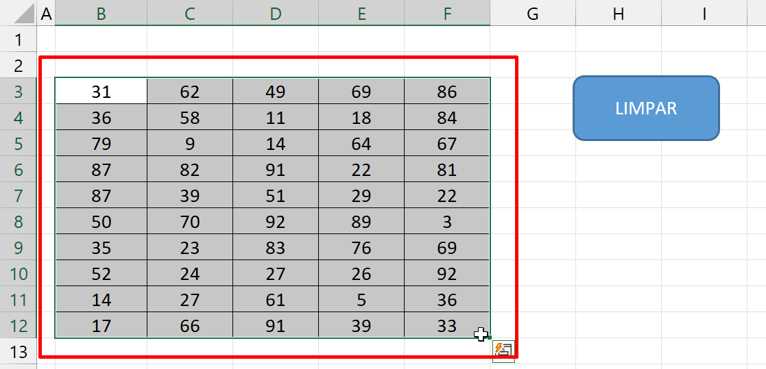 Limpar Células do Excel, seleção