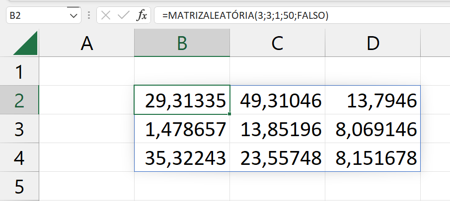 Números Aleatórios no Excel, resultado final