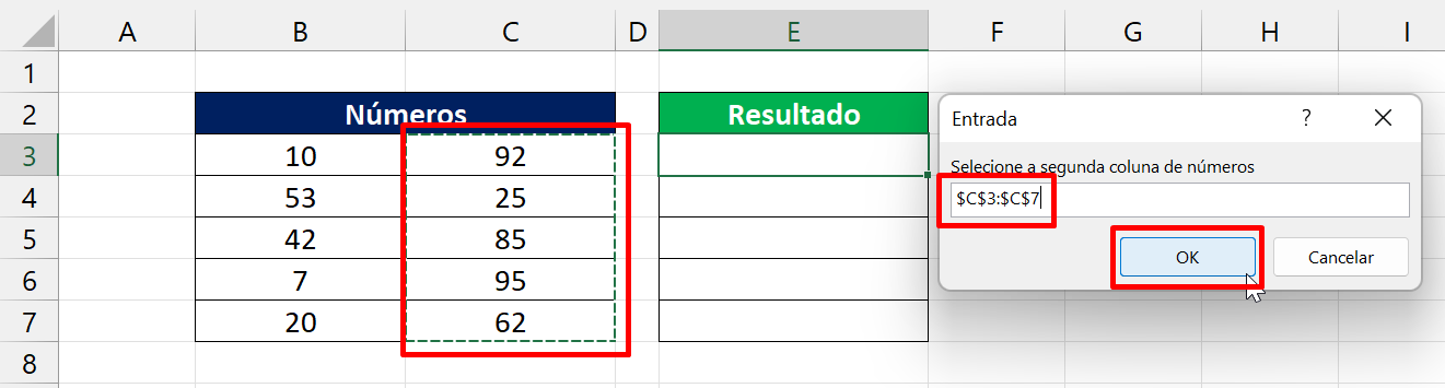 Divisão no Excel, selecionar segunda coluna