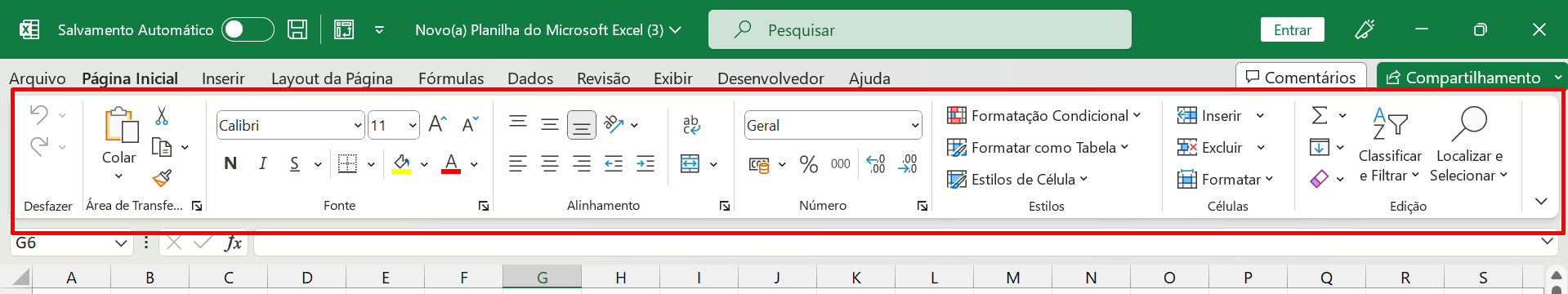 Faixa de Opções no Excel