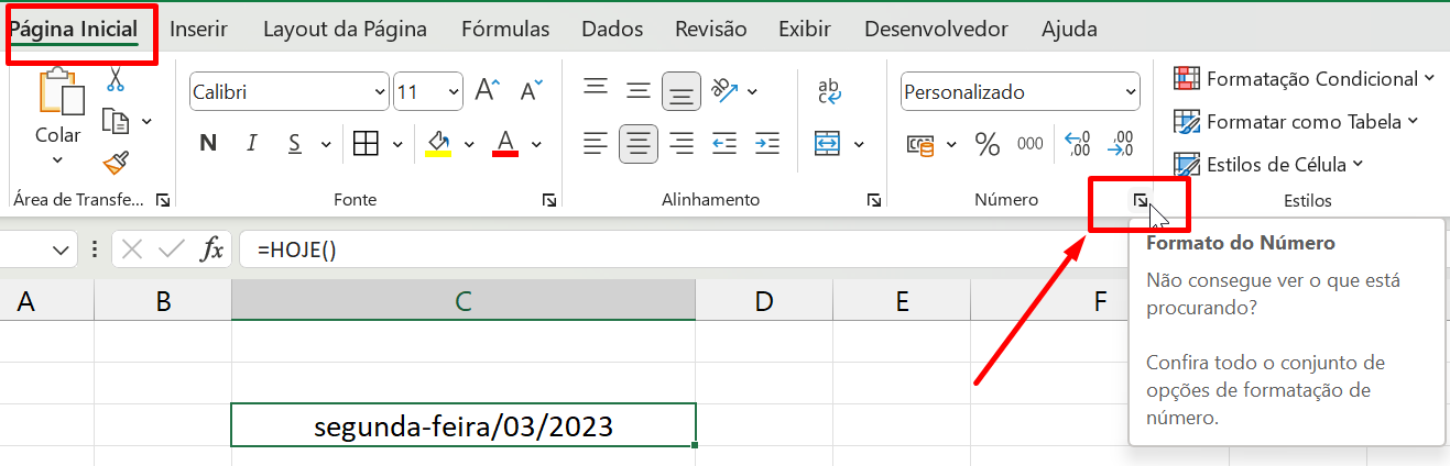 Formatação Personalizada no Excel, página inicial