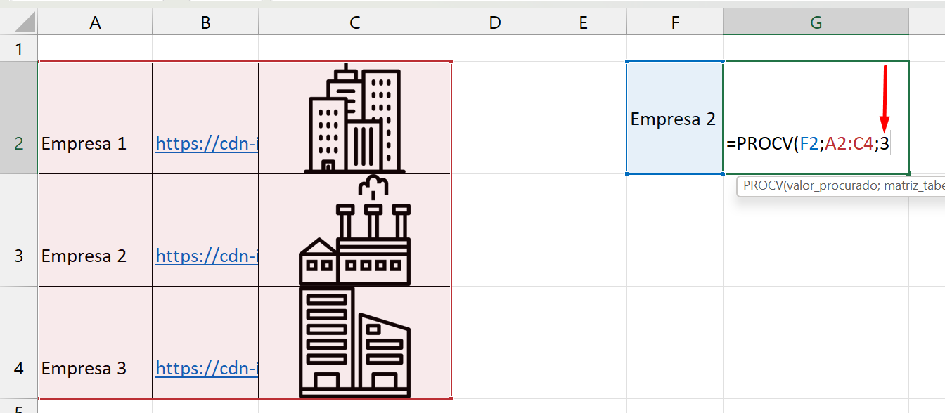Função IMAGEM no Excel, coluna