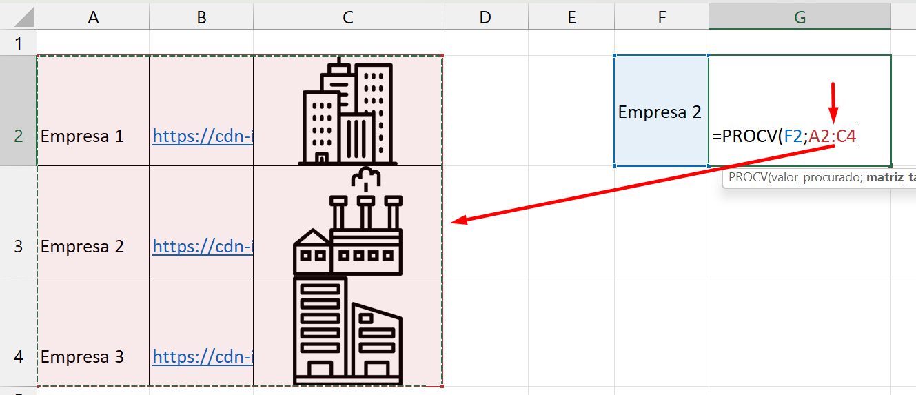 Função IMAGEM no Excel, intervalo