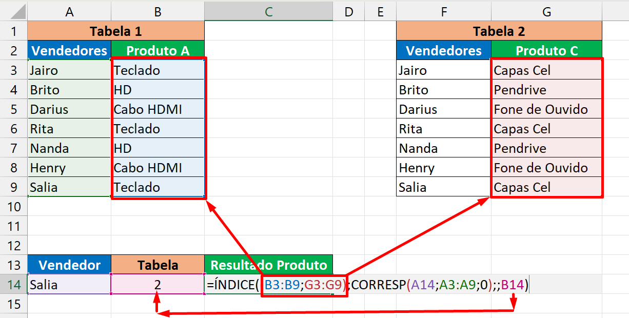 3 Exemplo de Como Usar ÍNDICE e CORRESP no Excel