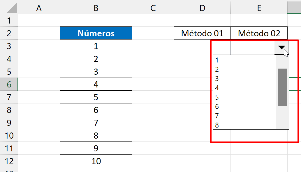 Lista Suspensa no Excel, resultado caixa de combinação