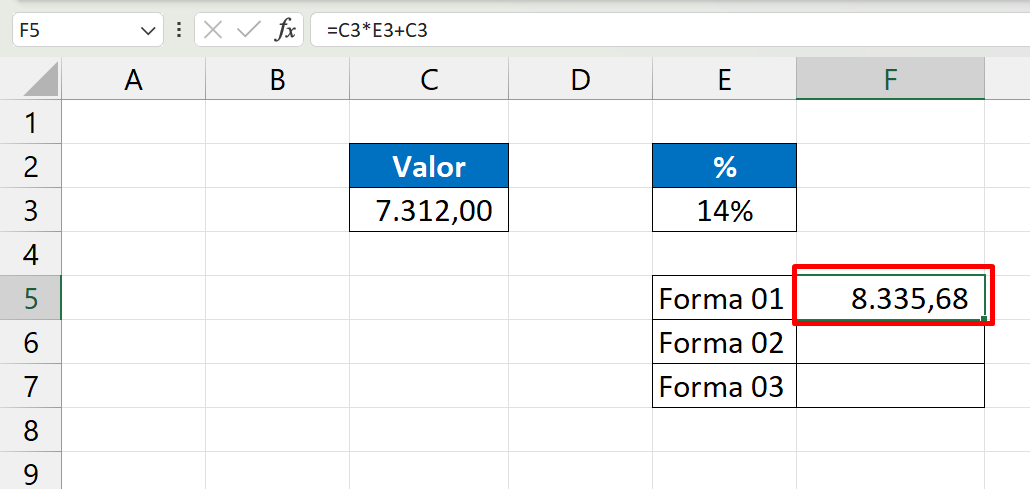 Porcentagem no Excel, resultado 1