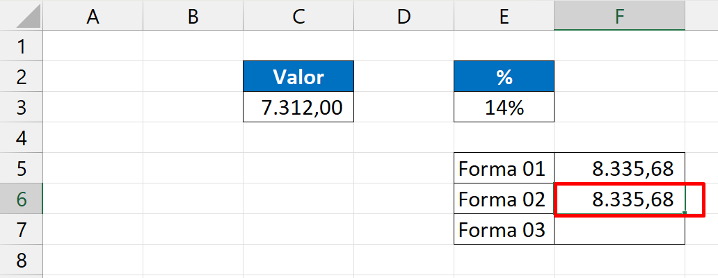 Porcentagem no Excel, resultado 2