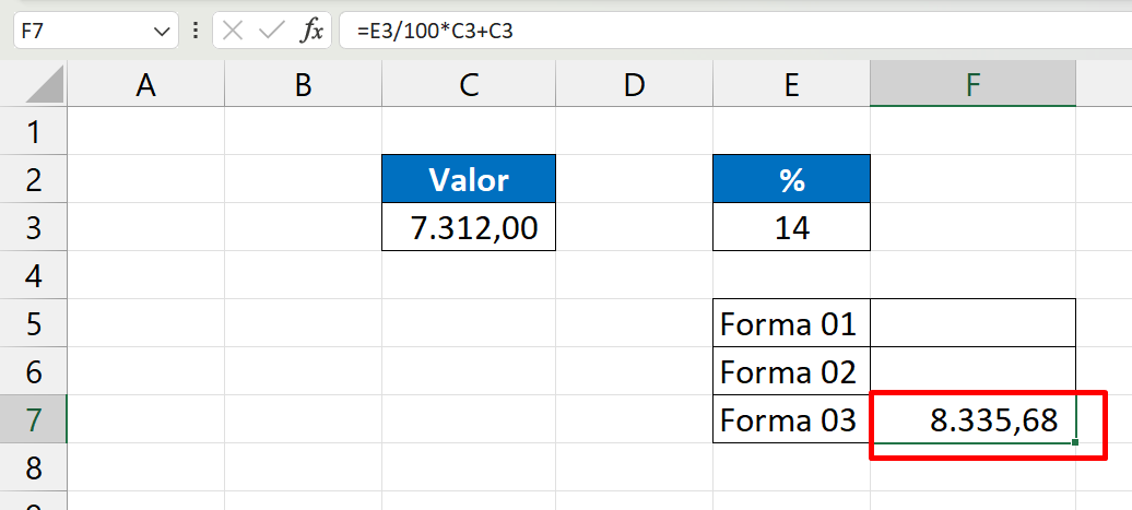 Porcentagem no Excel, resultado 3