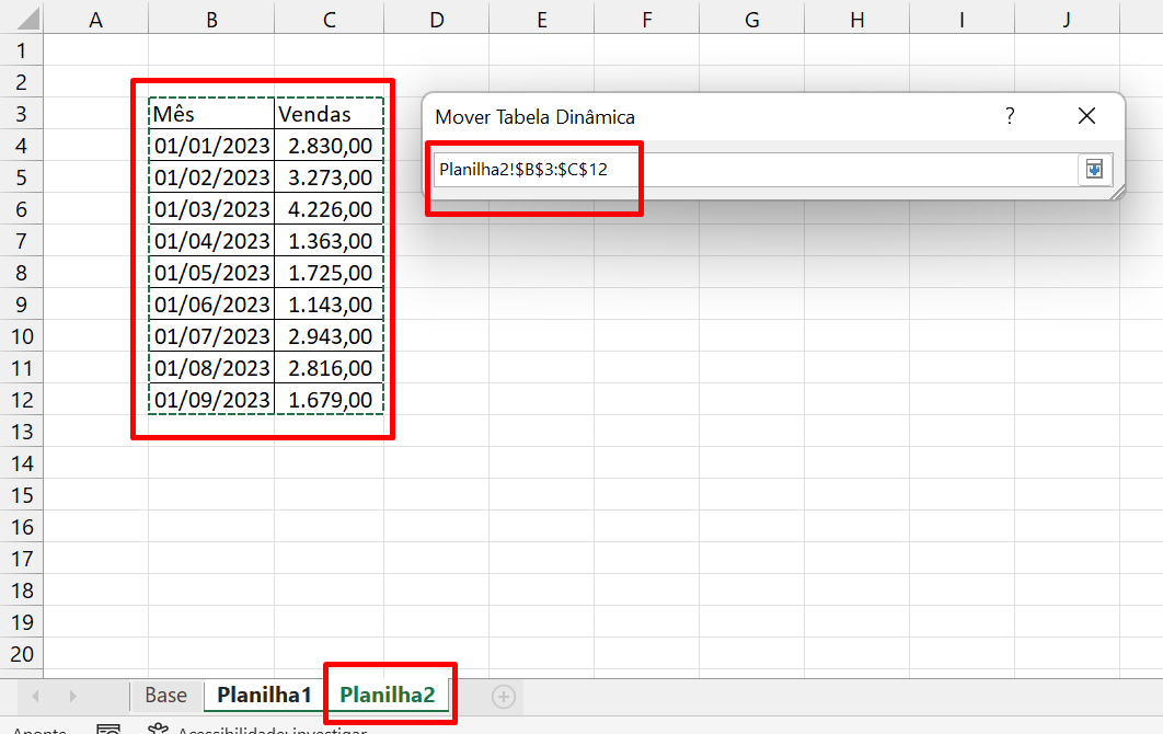 Tabela Dinâmica no Excel, intervalo
