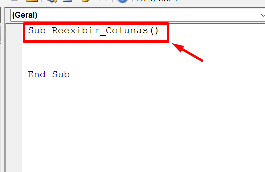 Colunas Ocultas no Excel, inicialização