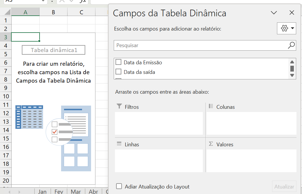 Tabela Dinâmica no Excel, campos da tabela dinâmica