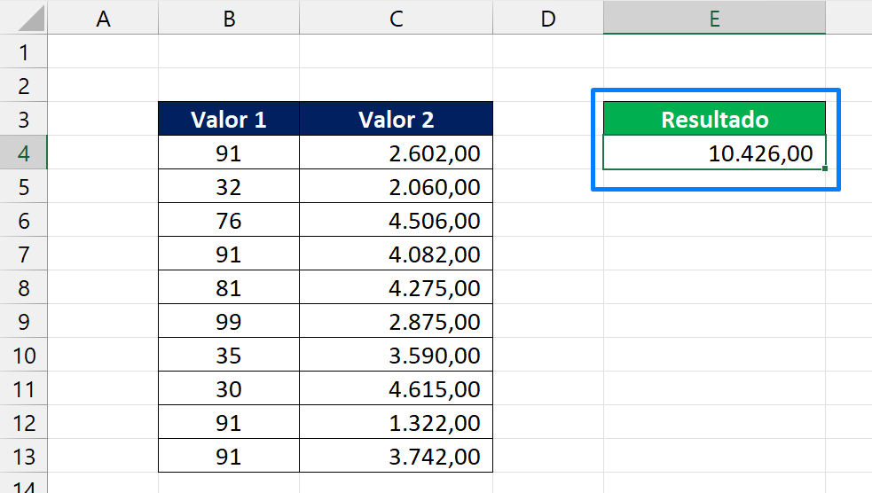 Testes de Excel, resultado somases