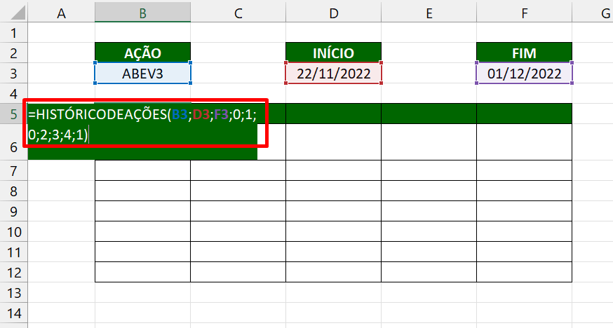 Ação da Bolsa de Valores no Excel, copiar e colar função