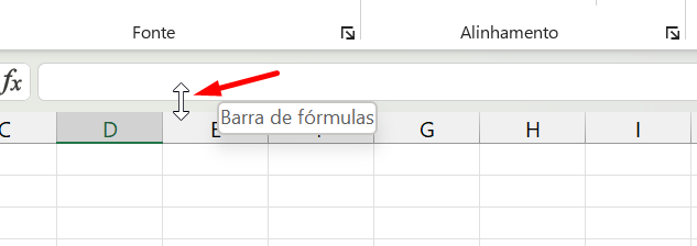 Barra de Fórmulas no Excel, cursor