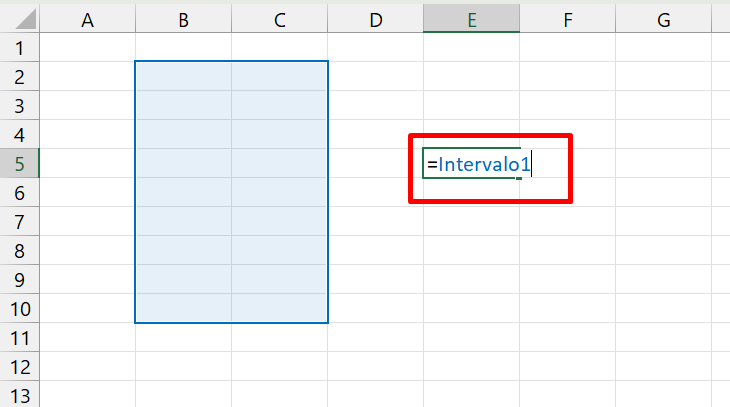 Barra de Fórmulas no Excel, intervalo