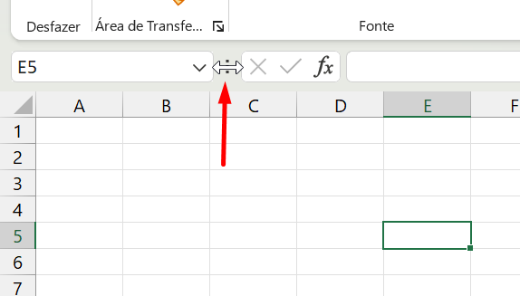 Barra de Fórmulas no Excel, largura
