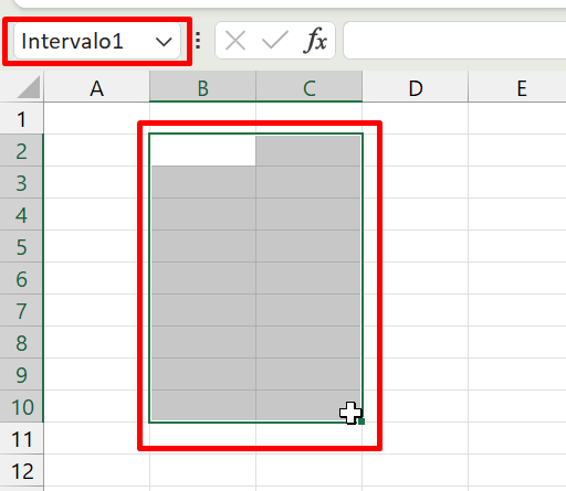 Barra de Fórmulas no Excel, seleção