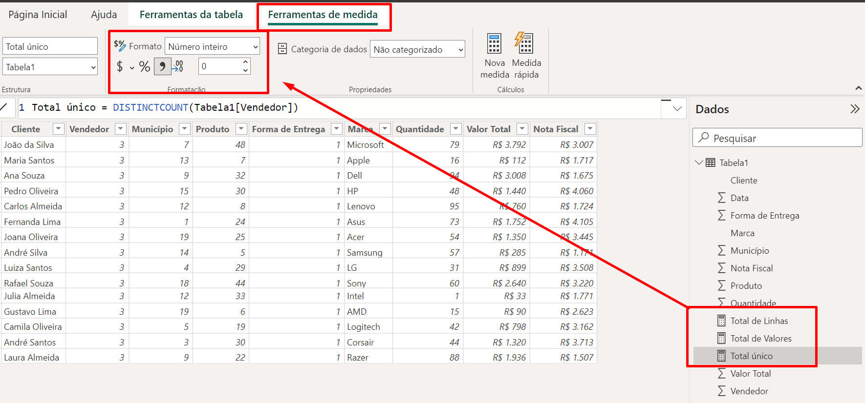 CONTAR LINHAS no Power Bi, formatação