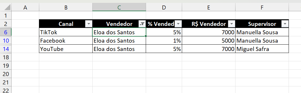 FILTROS AVANÇADOS no Excel, resultado seleção