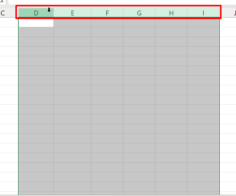 Linhas e Colunas no Excel, seleção de colunas