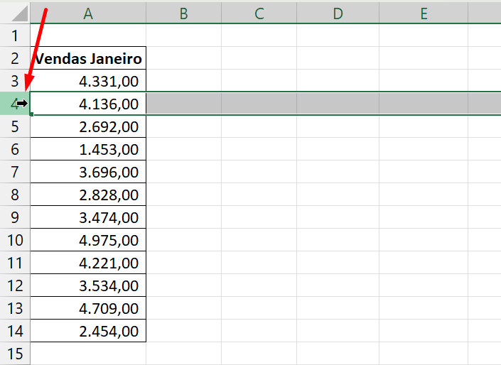 Linhas e Colunas no Excel, seleção