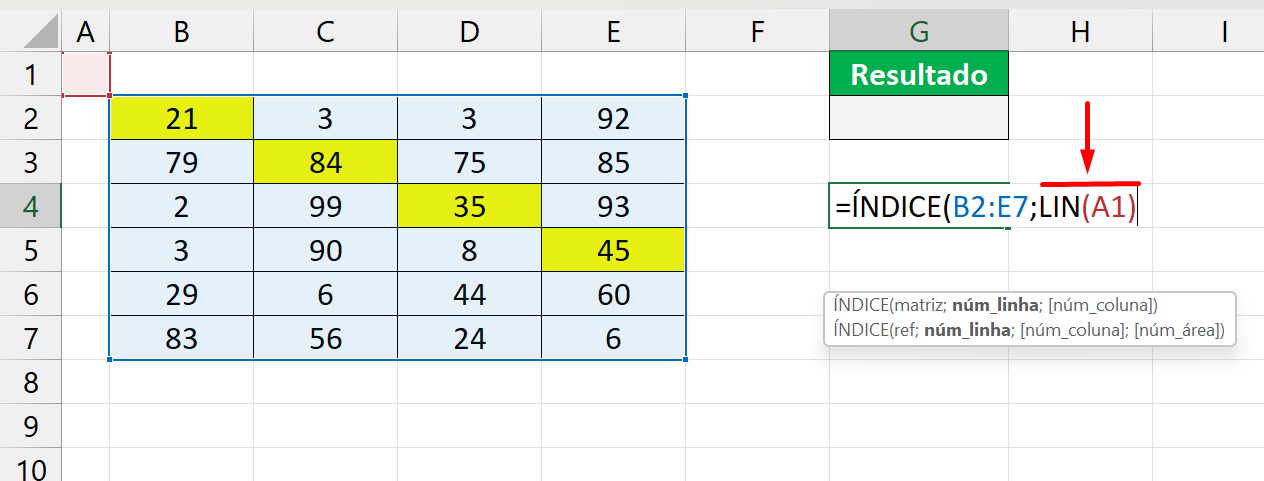 Soma Diagonal no Excel, função lin