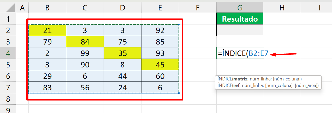 Soma Diagonal no Excel, índice