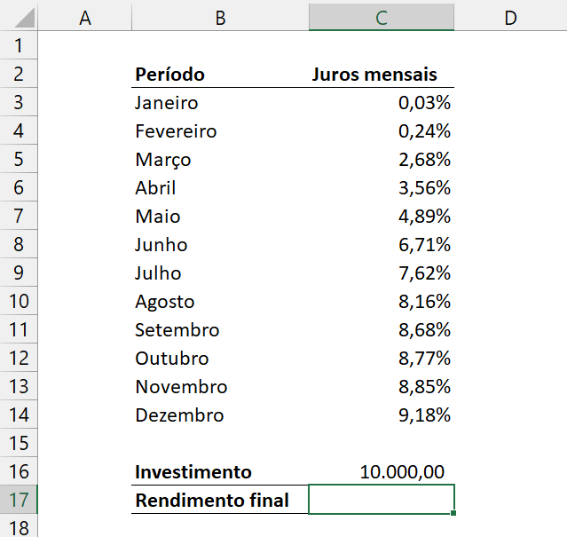 Calcular Rendimentos no Excel